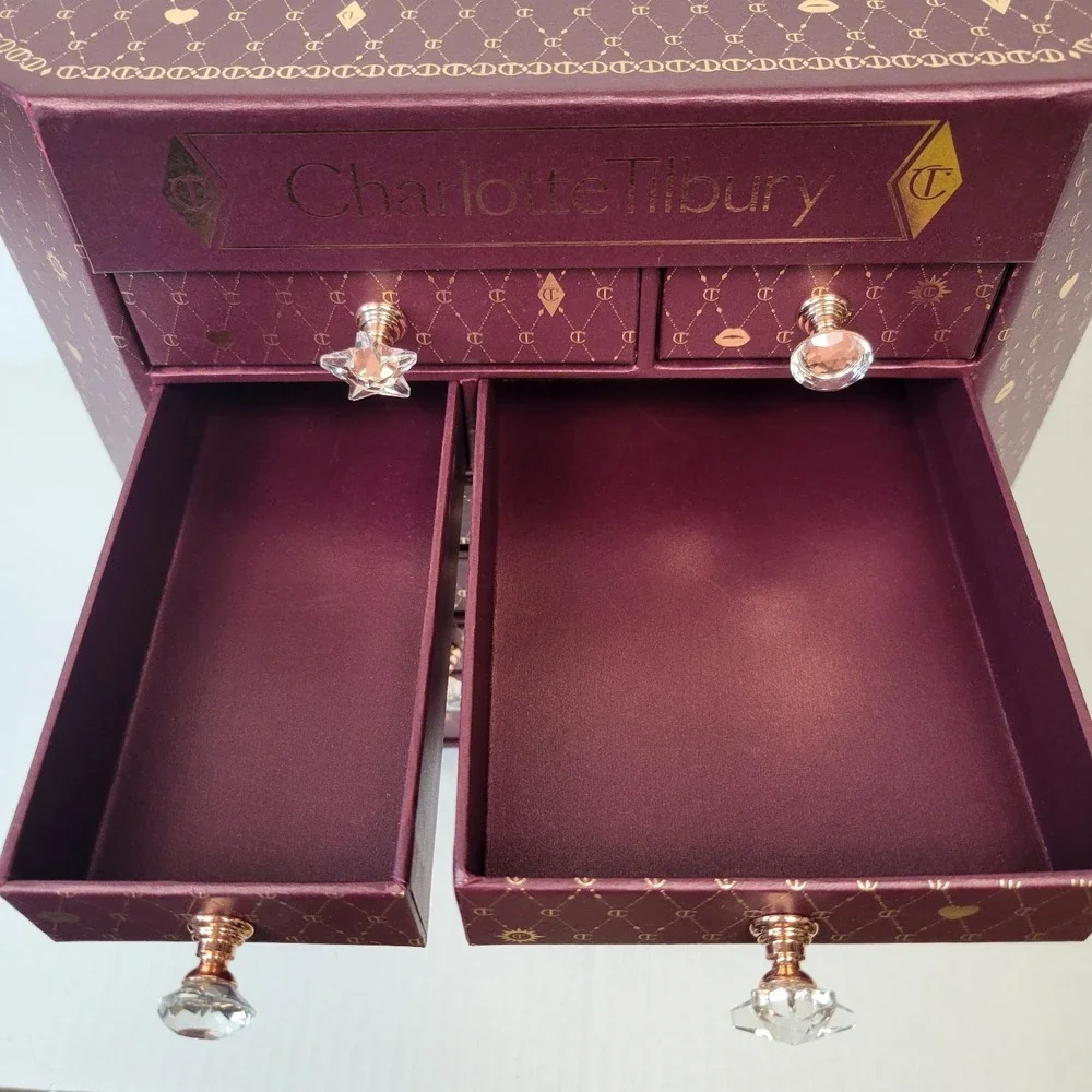 Charlotte Tilbury Advent Calendar 2023 Empty Jewelry Box Burgundy Gold Glam